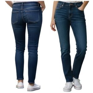 Loft Jeans Womens Sz 27 Blue Dark Wash Curvy Skinny Slim Pockets Denim Stretch